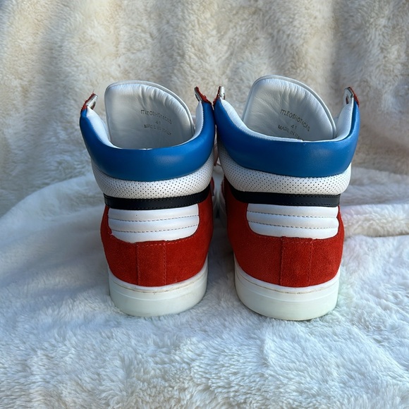 BRIGHT LEATHER SUEDE "REETH" "BURBERRY" LETTERING LOGO HI TOP LACE UP SNEAKERS - Picture 6 of 11